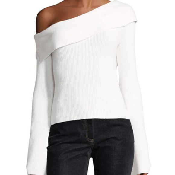 Theory Prosecco One-shoulder Ribbed Fold over Sweater - Picture 3 of 16
